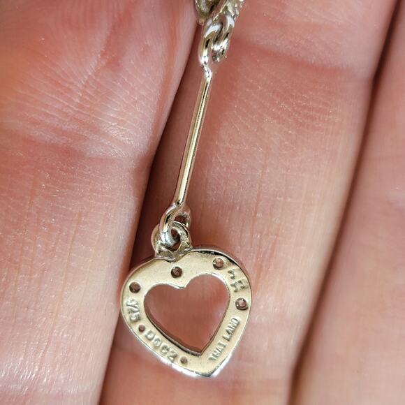 Sterling Silver Heart Earrings 2 Inch CZ Dangle Long Drop Jewelry - Picture 7 of 9